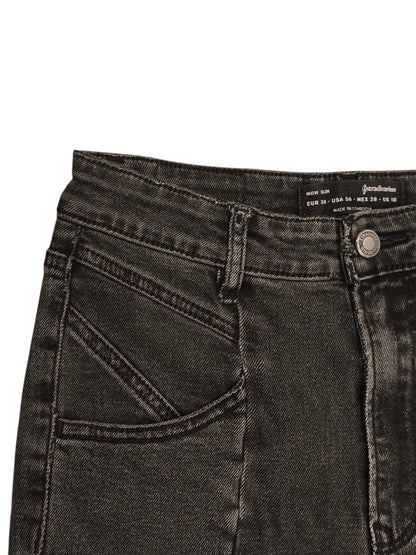 Stradivarius Mom Slim Jeans Black Charcoal Wash High Waist Split Hem Size 6 38 1