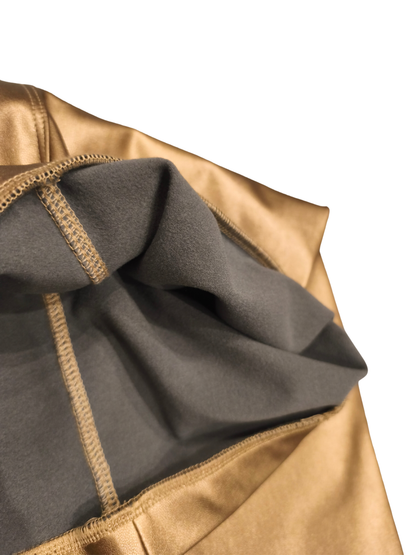 Gold Metallic Faux Leather Leggings - Shiny Liquid Foil Pants - Size S/36 - Flee