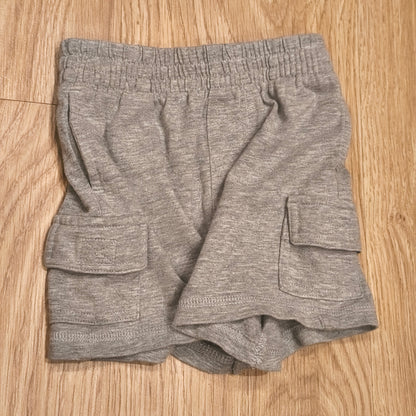 All Mine Baby Gray Knit Cargo Shorts Elastic Waist 100% Cotton Size 6/9M