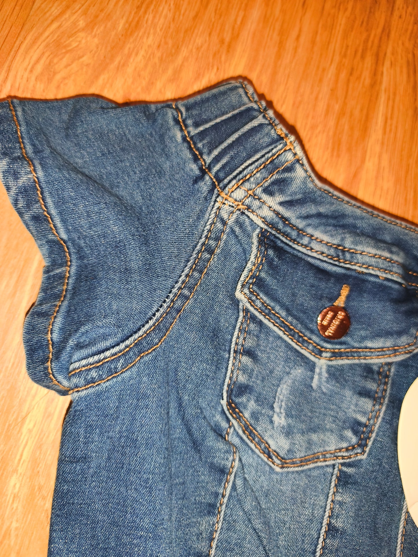 Original Denim Blue Denim Mini Dress – Distressed Detail with Belt, Size M/38