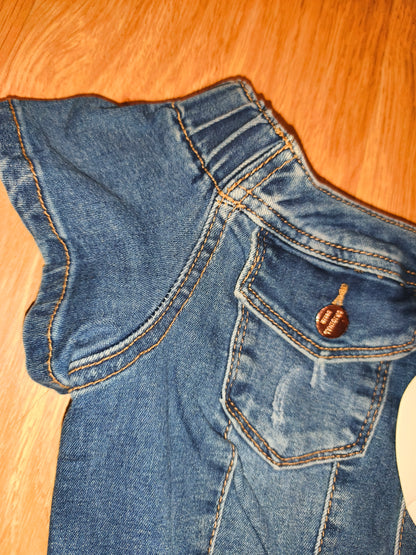 Original Denim Blue Denim Mini Dress – Distressed Detail with Belt, Size M/38