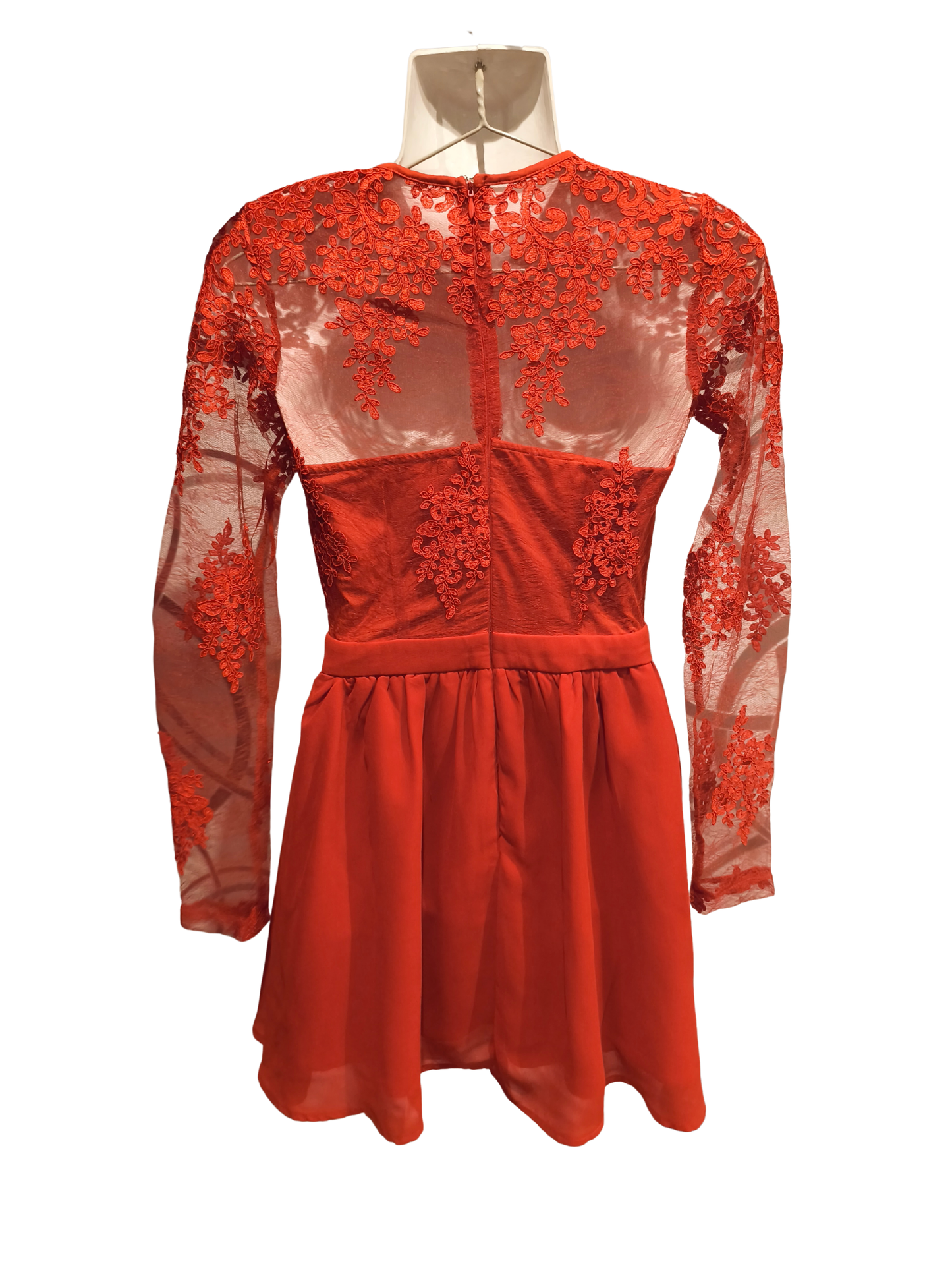 Missguided Red Lace Long Sleeve Mini Dress Fit & Flare Party Occasion