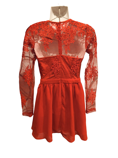 Missguided Red Lace Long Sleeve Mini Dress Fit & Flare Party Occasion