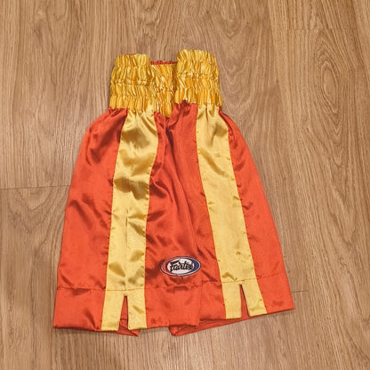 Fairtex Muay Thai Shorts Red Yellow Satin Boxing Kickboxing Trunks Size S