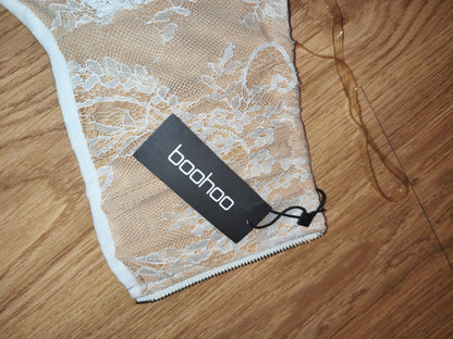 Boohoo Structured Lace Bandeau Corset Top Cream Nude White Size UK 12 EUR 40 BNW