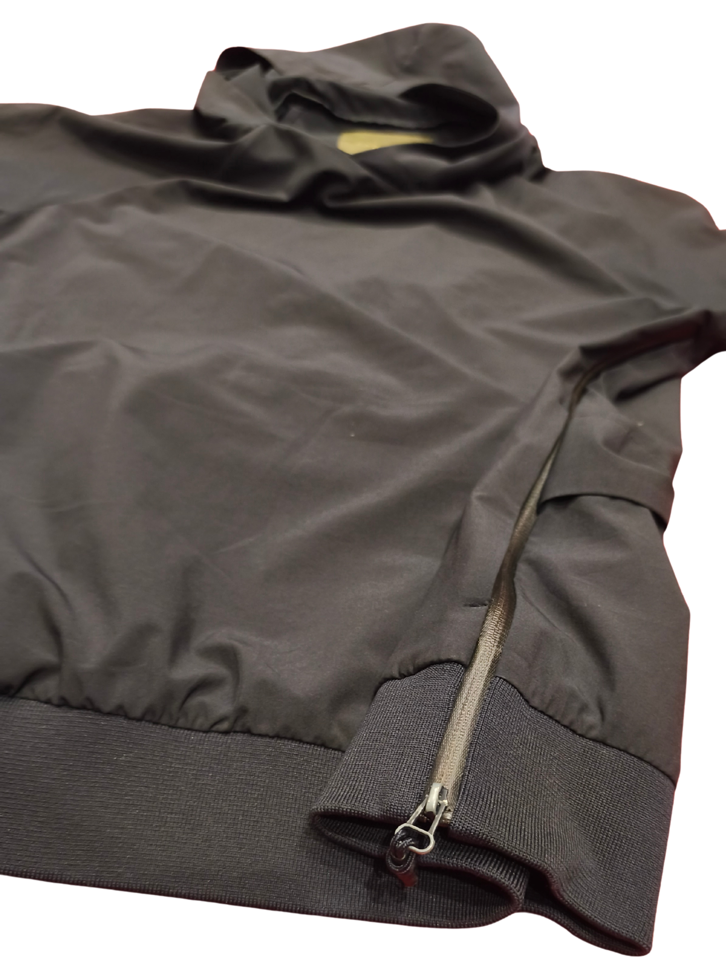 Zara Man Tech Hooded Windbreaker Pullover Jacket Black Side Zip Back Pocket M