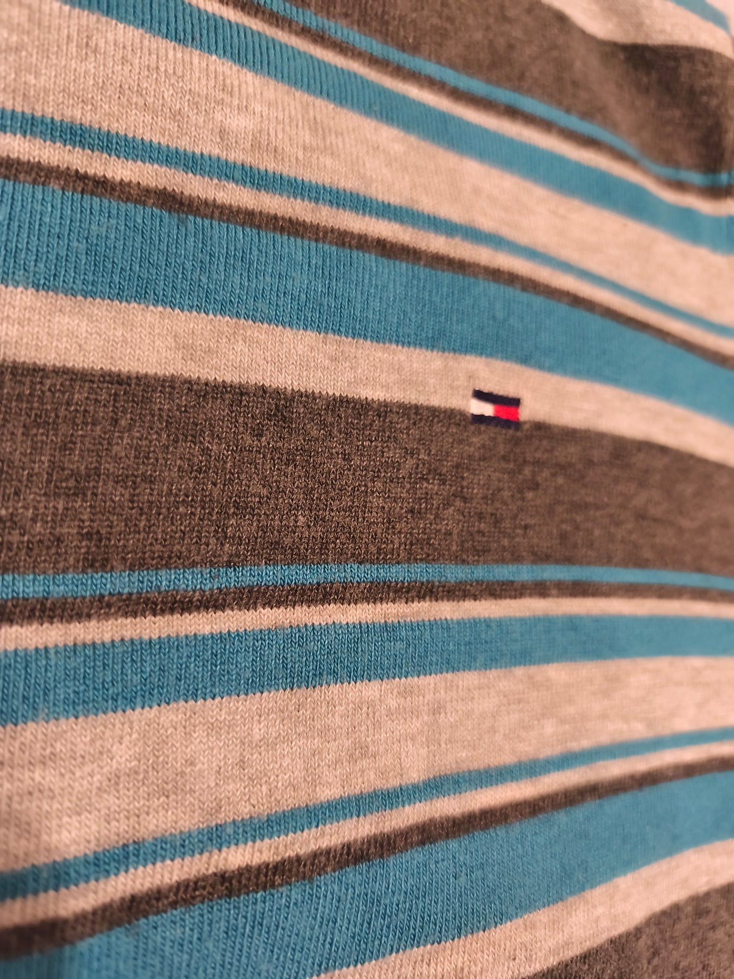 Tommy Hilfiger Men’s Striped Sweater Blue Gray Crew Neck Cotton Size L