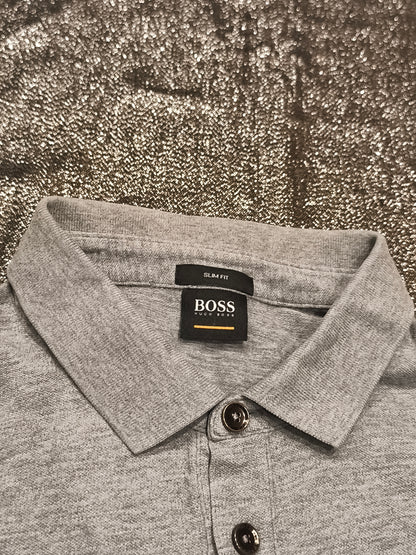 HUGO BOSS Men's Slim Fit Polo Shirt Grey Short Sleeve Cotton Piqué Size M Medium