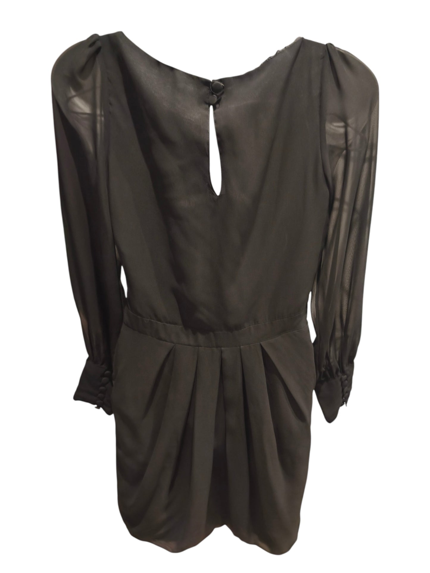 Atmosphere Black Chiffon Cocktail Dress - Sheer Lantern Sleeves Size 8/36 Mini