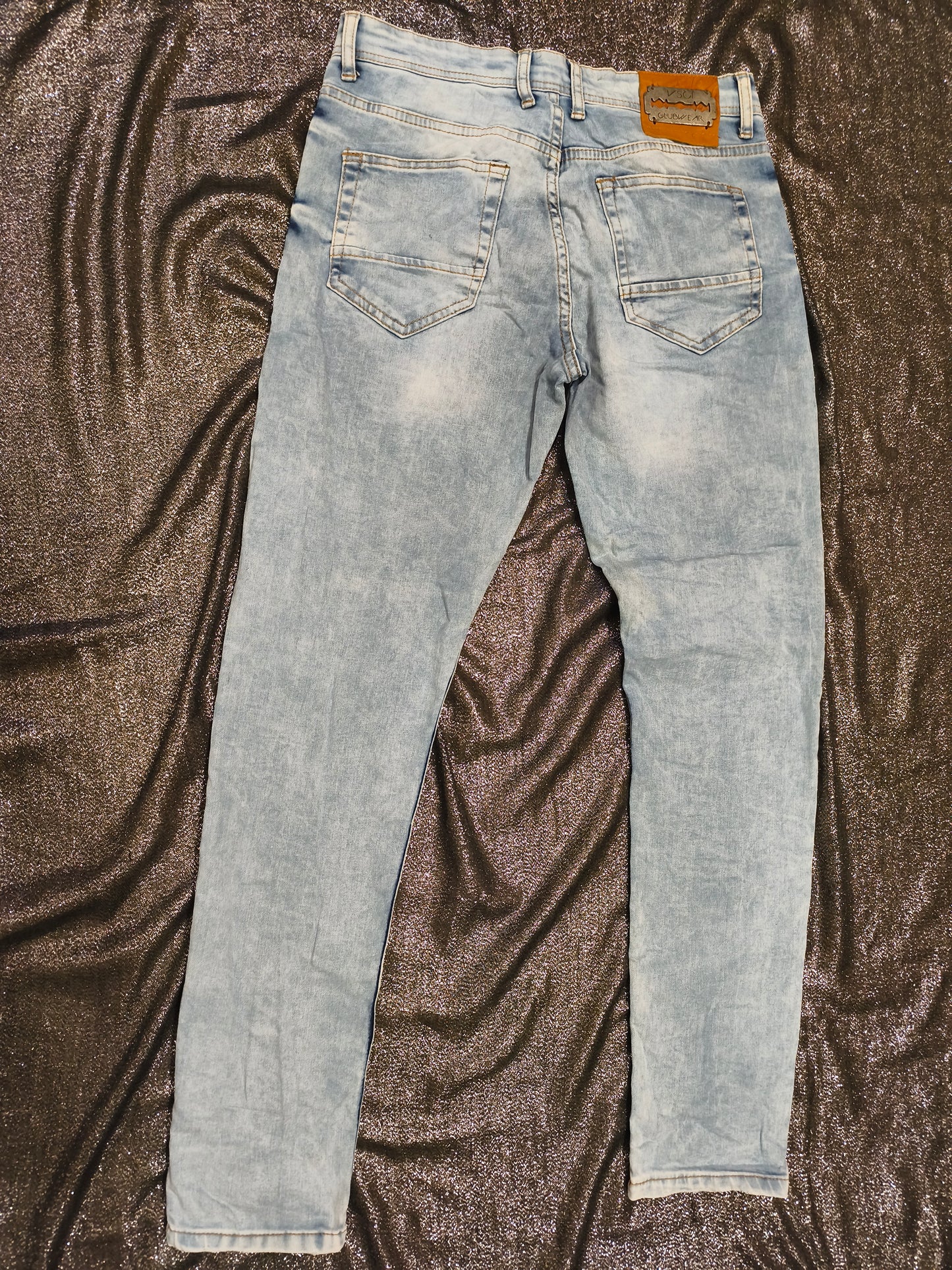 VSCT Jeans DNM Couture Distressed Biker Jeans Light Wash Camo Inlay Mens G31x32
