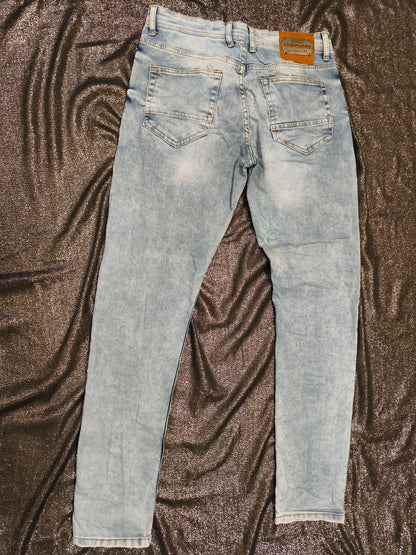 VSCT Jeans DNM Couture Distressed Biker Jeans Light Wash Camo Inlay Mens G31x32
