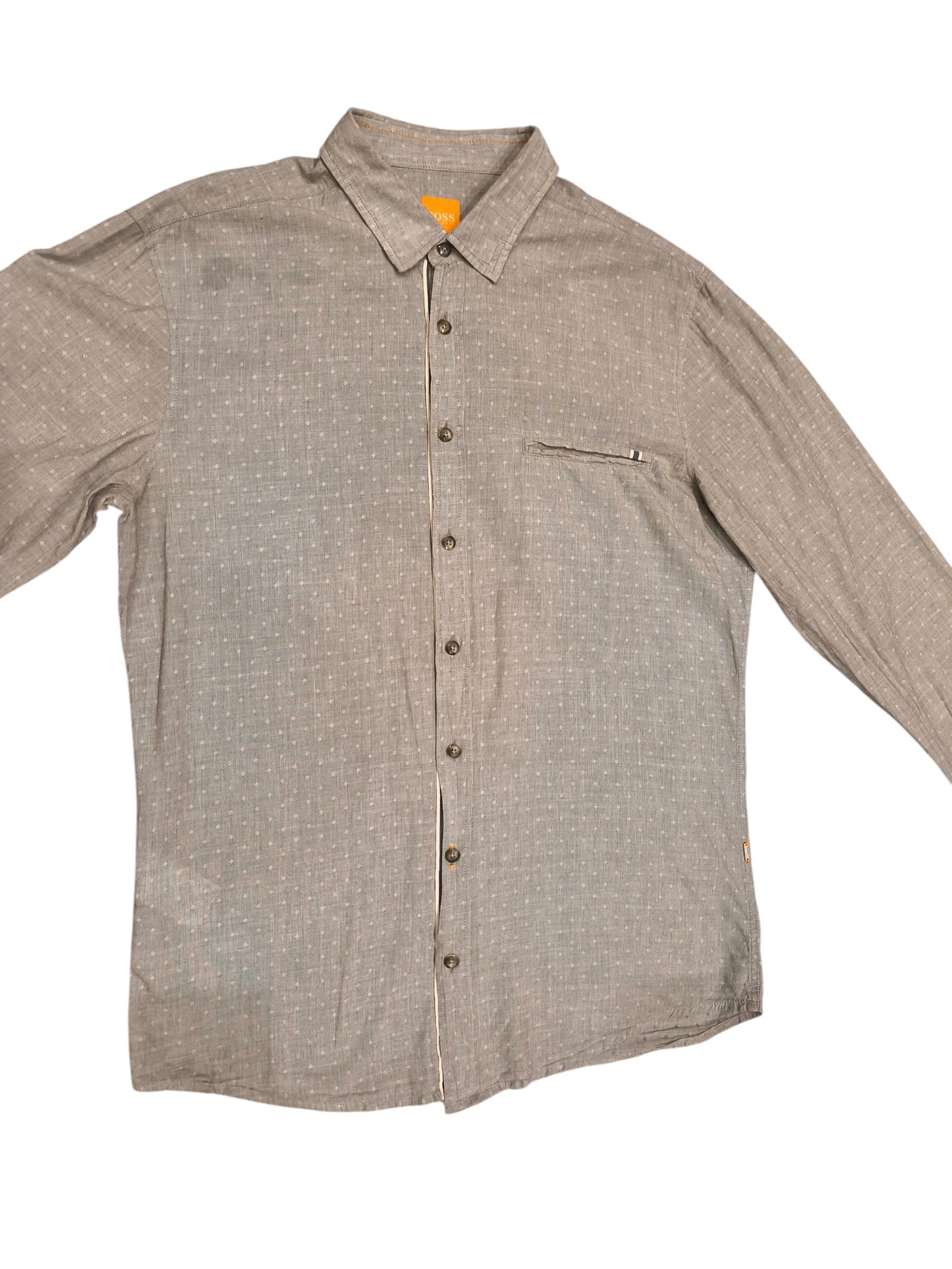 HUGO BOSS Orange Label Mens Regular Fit Long Sleeve Shirt Sz M Grey Micro Dobby