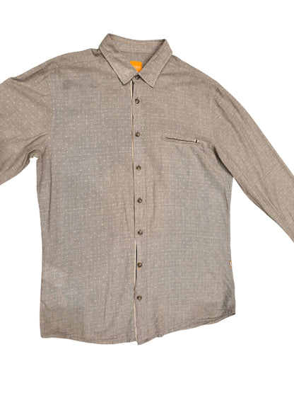HUGO BOSS Orange Label Mens Regular Fit Long Sleeve Shirt Sz M Grey Micro Dobby
