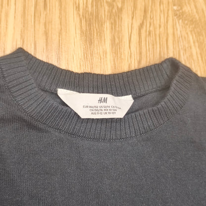 H&M Boys Dark Navy Blue Fine Knit Jumper Sweater Crewneck 100% Cotton Size 10-12Y