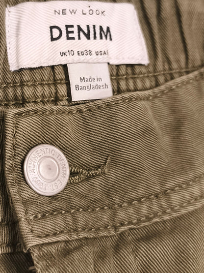 Detailed: New Look Khaki Green Denim Cargo Joggers Pants Womens UK 10 EU 38 US 6