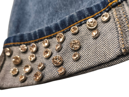 Gaudi Jeans Women's Sz 27 Blue Embellished Rhinestone Cuff Girlfriend Denim Jean