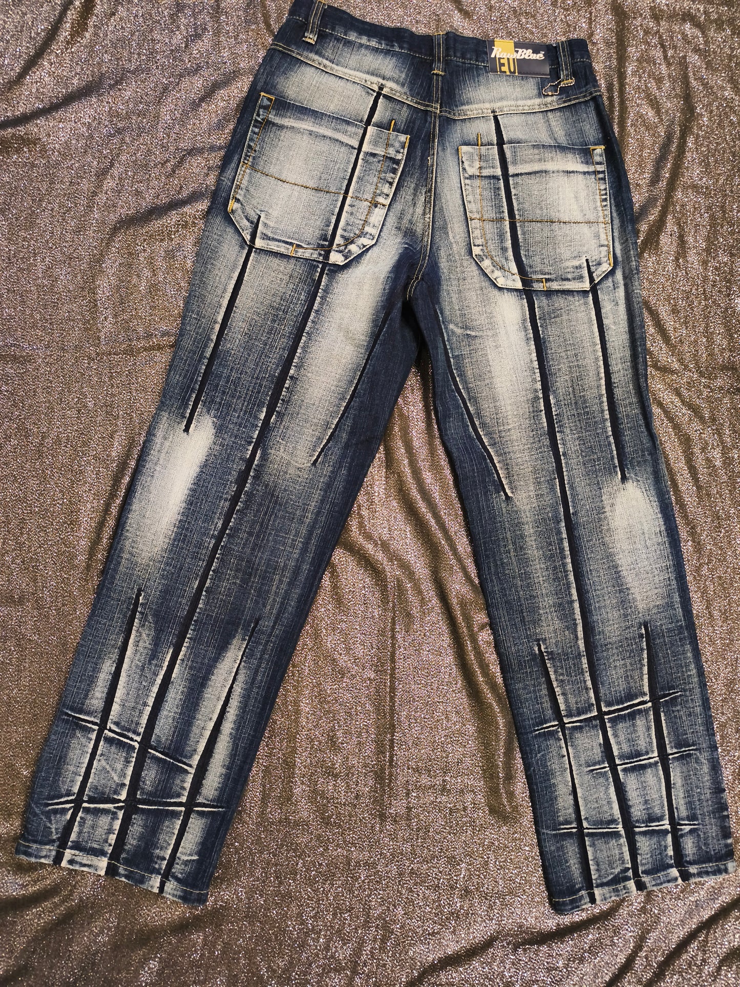 Vintage Raw Blue EU Baggy Jeans 30x30 Y2K Streetwear Crosshatch Blue Denim