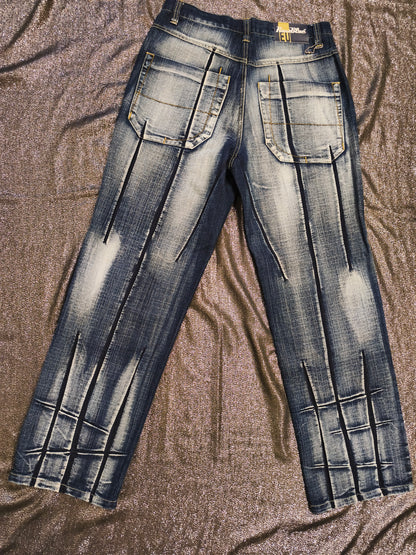 Vintage Raw Blue EU Baggy Jeans 30x30 Y2K Streetwear Crosshatch Blue Denim