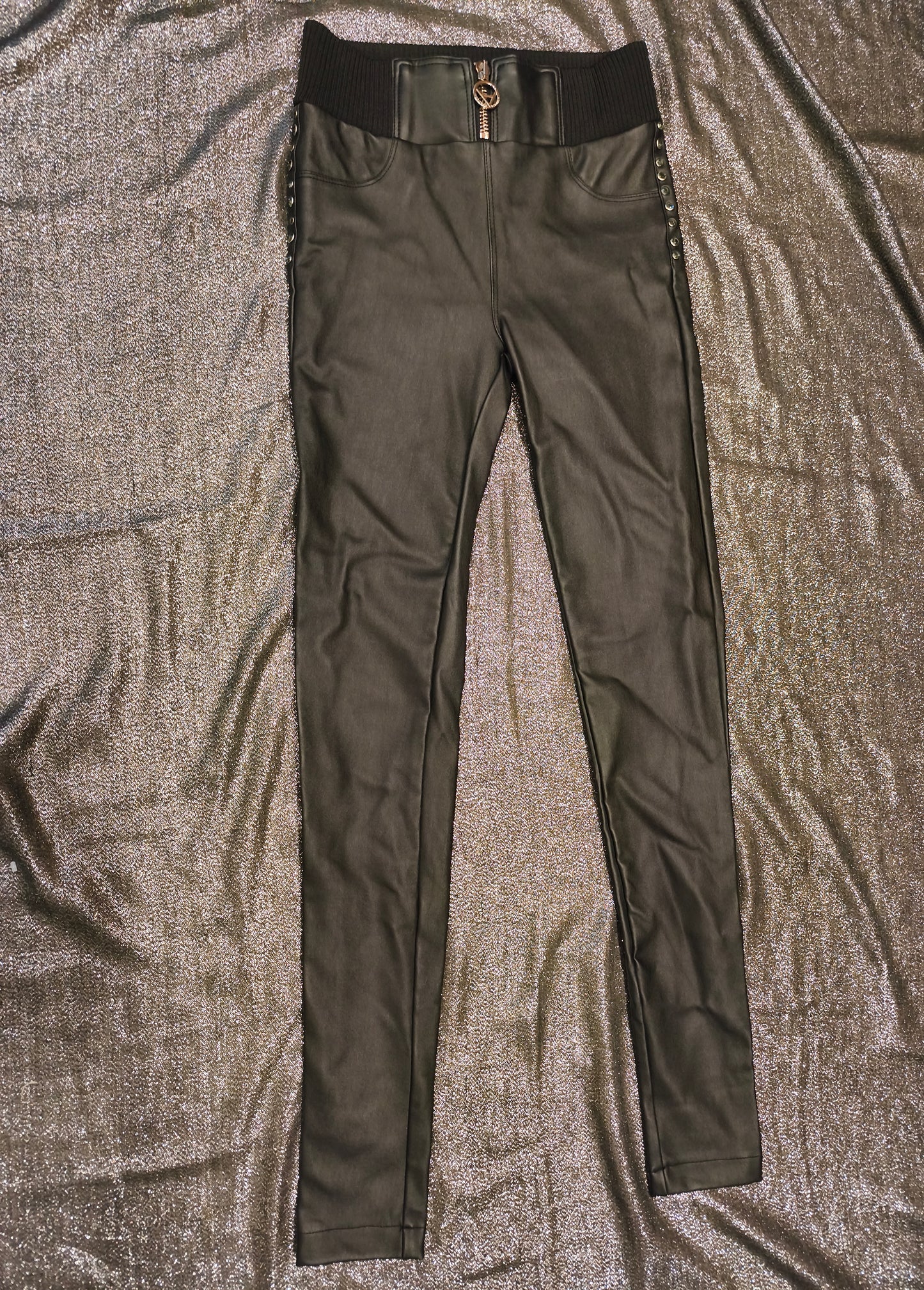 A.M.N Madness National Women's Black Coated Slim Fit Pants Size 26 Rhinestone
