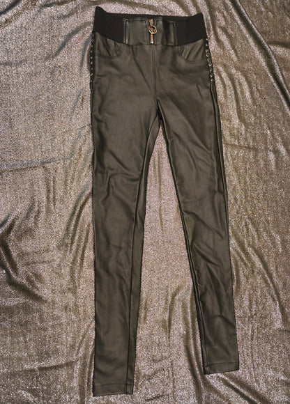 A.M.N Madness National Women's Black Coated Slim Fit Pants Size 26 Rhinestone