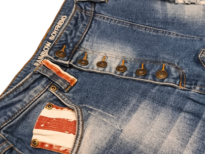 RAINBOW Boyfriend Jeans Blue Distressed American Flag Stars Stripes Size EUR 38