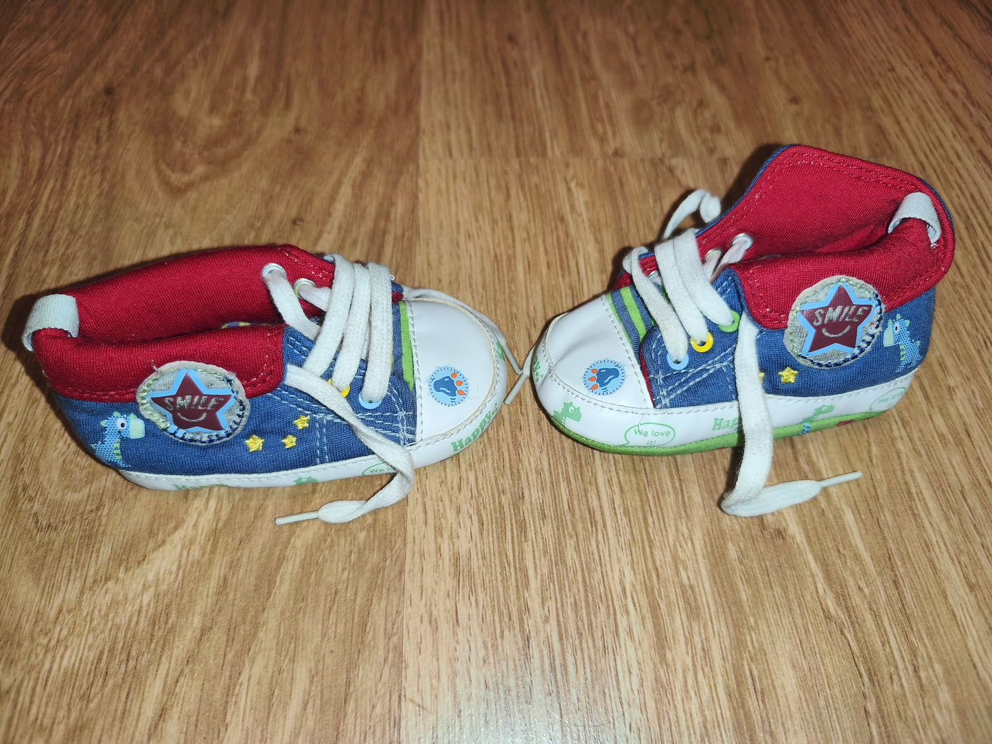 Next Baby High-Top Sneakers – Dinosaur & Star Canvas Pre-Walkers (Size 1 / 3–6 Months)
