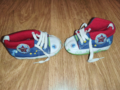 Next Baby High-Top Sneakers – Dinosaur & Star Canvas Pre-Walkers (Size 1 / 3–6 Months)