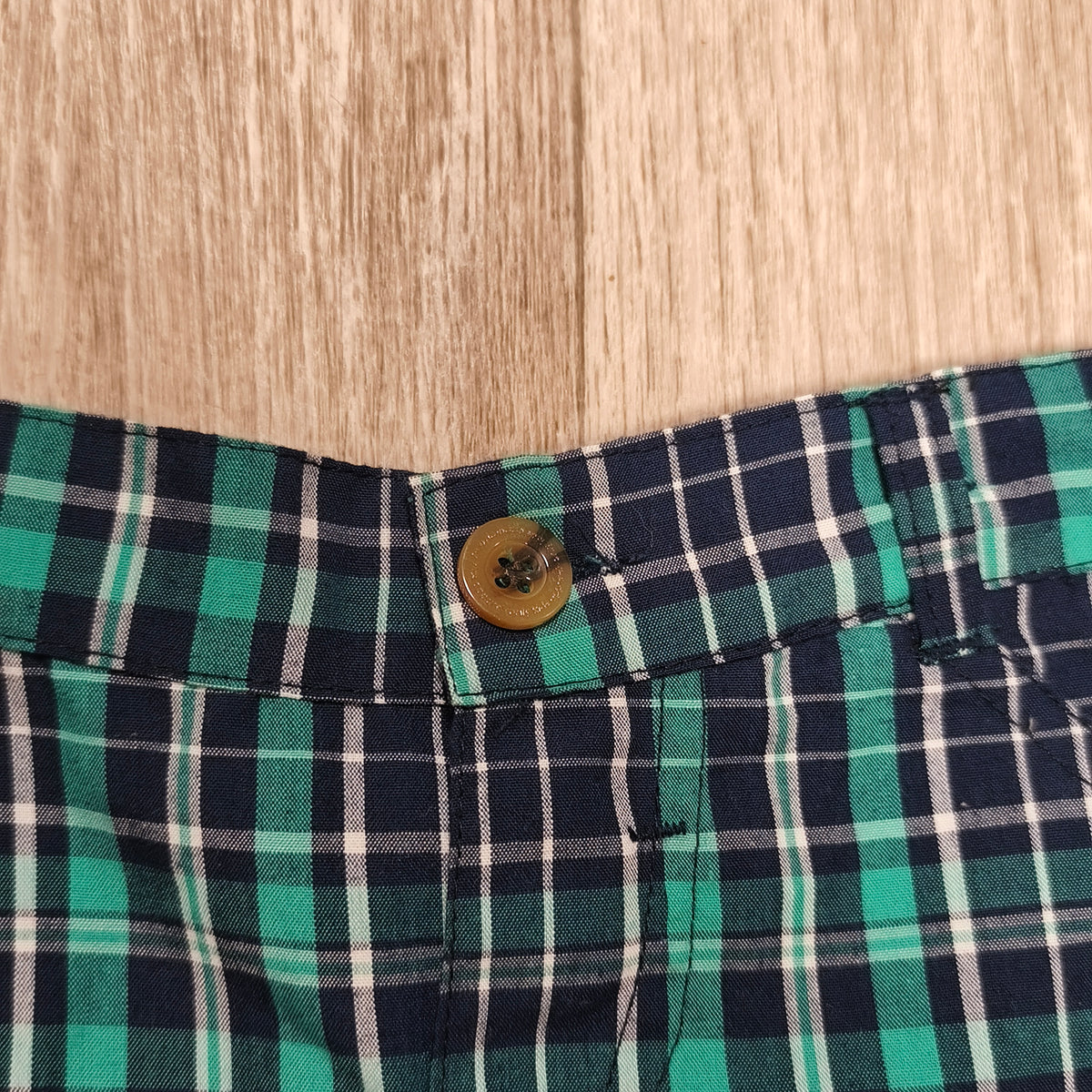 Only Kids Baby Boys Plaid Shorts Size 3/6M Green Navy Blue Elastic Waist