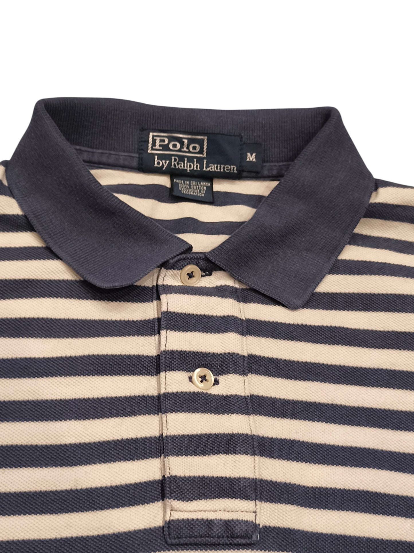 Polo Ralph Lauren Striped Polo Shirt Mens Medium Blue Beige M Classic Fit