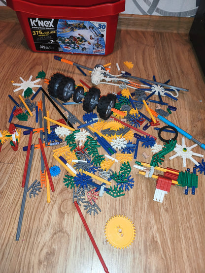 K'NEX 375 pc Deluxe Building Set with Red Storage Tub (Model 13597) – Pre-Owned Bulk Toy Lot