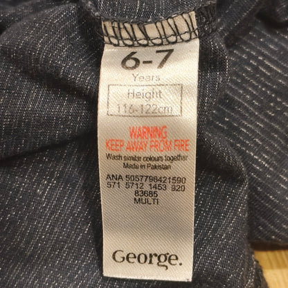 George Boys Long Sleeve T-Shirt Chest Pocket Blue Grey Textured Size 6-7 Years