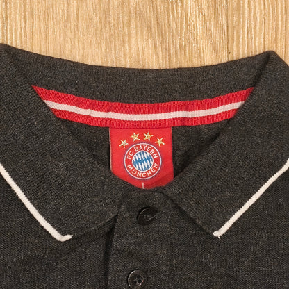 FC Bayern Munich Polo Shirt Mens Size L Charcoal Grey Cotton Embroidered Crest