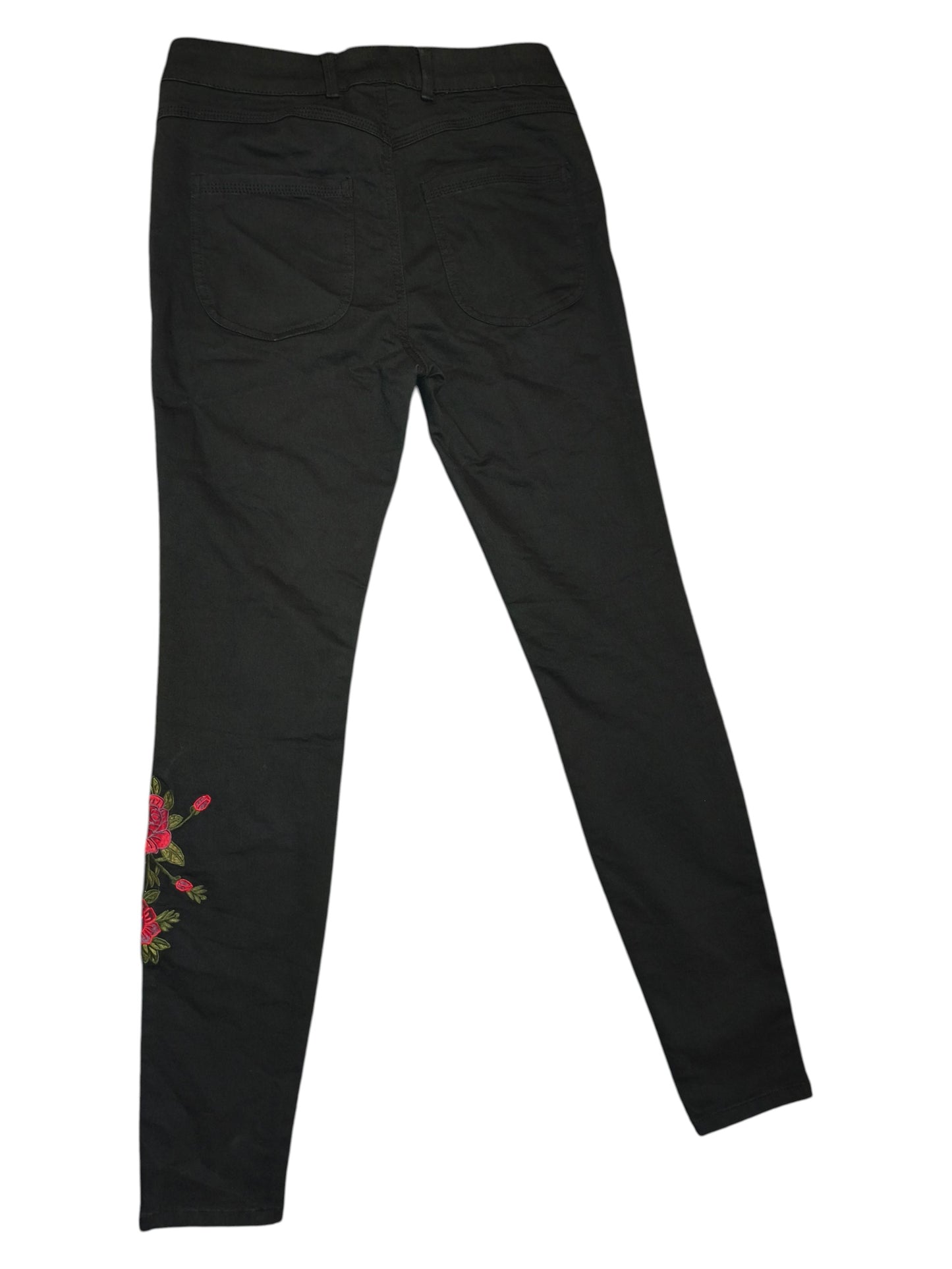 Clockhouse Women's Black Skinny Jeans Floral Rose Embroidery C&A Size EU 40/UK12