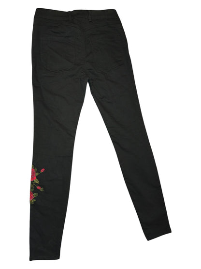 Clockhouse Women's Black Skinny Jeans Floral Rose Embroidery C&A Size EU 40/UK12