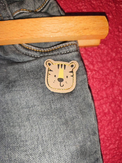 Baby Club C&A Grey Denim Jeans with Cute Tiger Patch – Size 80 (9-12 Months)