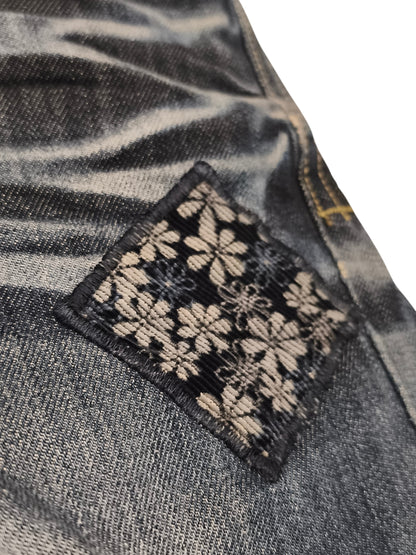 Takeshy Kurosawa Distressed Denim Mini Skirt Made in Italy Size 30 Y2K Patchwork