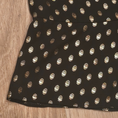 Warehouse Black Gold Metallic Polka Dot Long Sleeve Ruffle Mini Dress UK 6 US 2Warehouse Black Gold Metallic Polka Dot Long Sleeve Ruffle Mini Dress UK 6 US 2