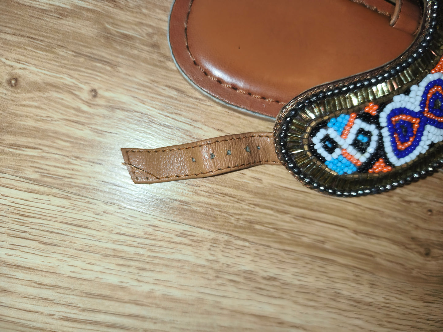 Women's Boho Vibrant Beaded Ankle-Strap Flat Sandals – Brown / Multicolor (Size EU 38 / UK 5)