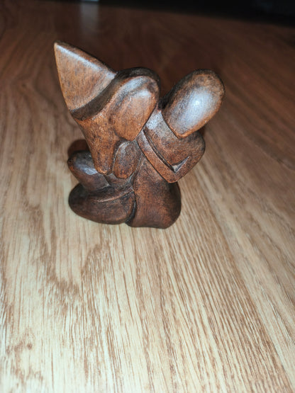 Vintage Abstract Hand-Carved Wooden Figurine – Signed & Dated Minimalist Art