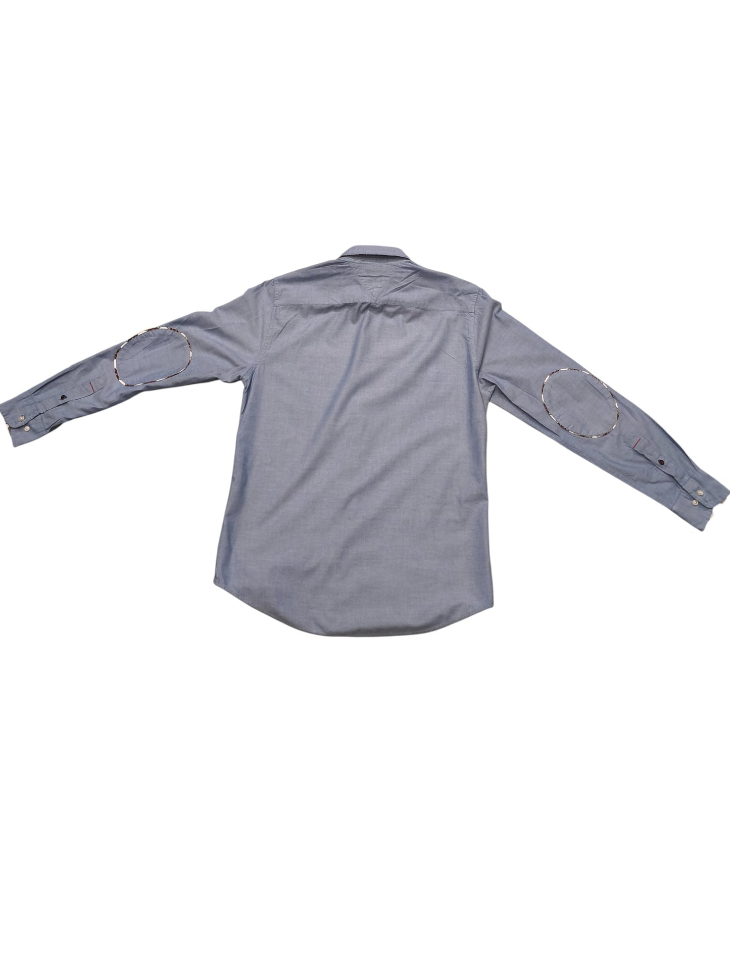 Tommy Hilfiger Shirt Mens Medium Blue Oxford Plaid Elbow Patches New York Fit