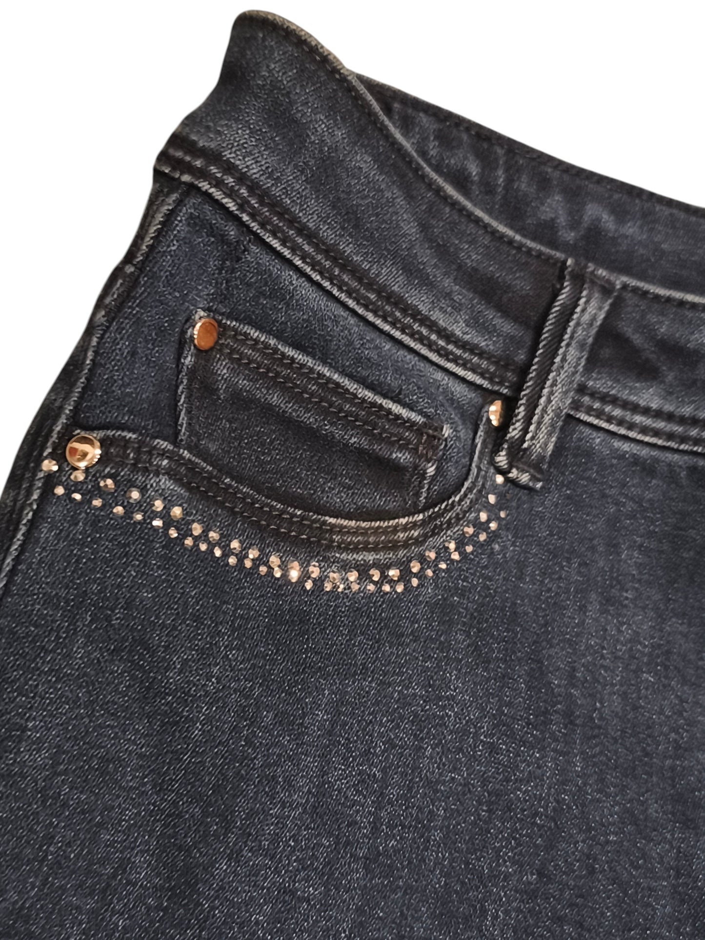 Next Mid Rise Power Stretch Jeans Dark Wash Studded Pockets Size 14 Regular