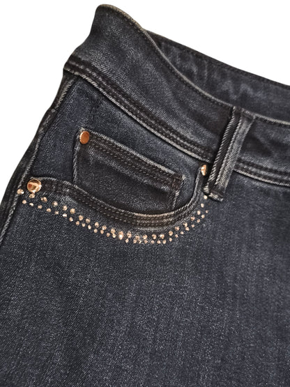 Next Mid Rise Power Stretch Jeans Dark Wash Studded Pockets Size 14 Regular