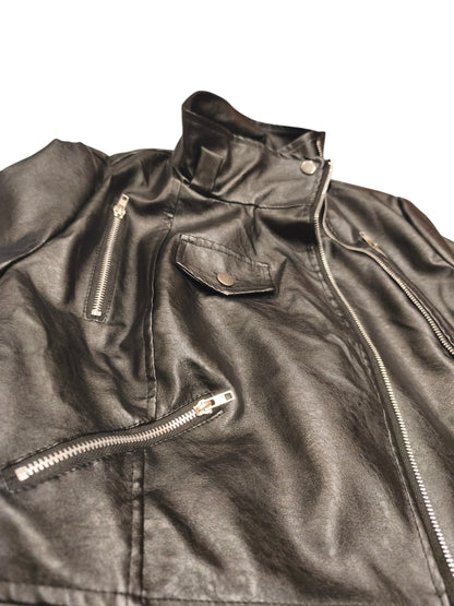 Women's Black Faux Leather Moto Biker Jacket - Zip Accents - Fits like a Medium