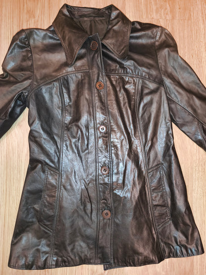 Vintage Fredrikson Jyväskylä Genuine Leather Jacket – Dark Brown – EU Size 36