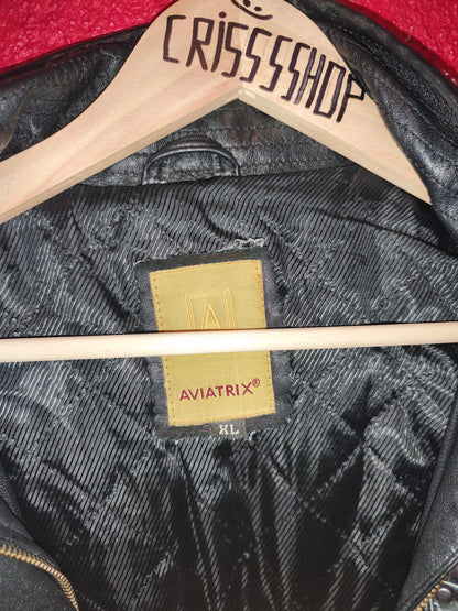 AVIATRIX Genuine Black Leather Belted Utility Jacket Fur Hood | Women's Size XL