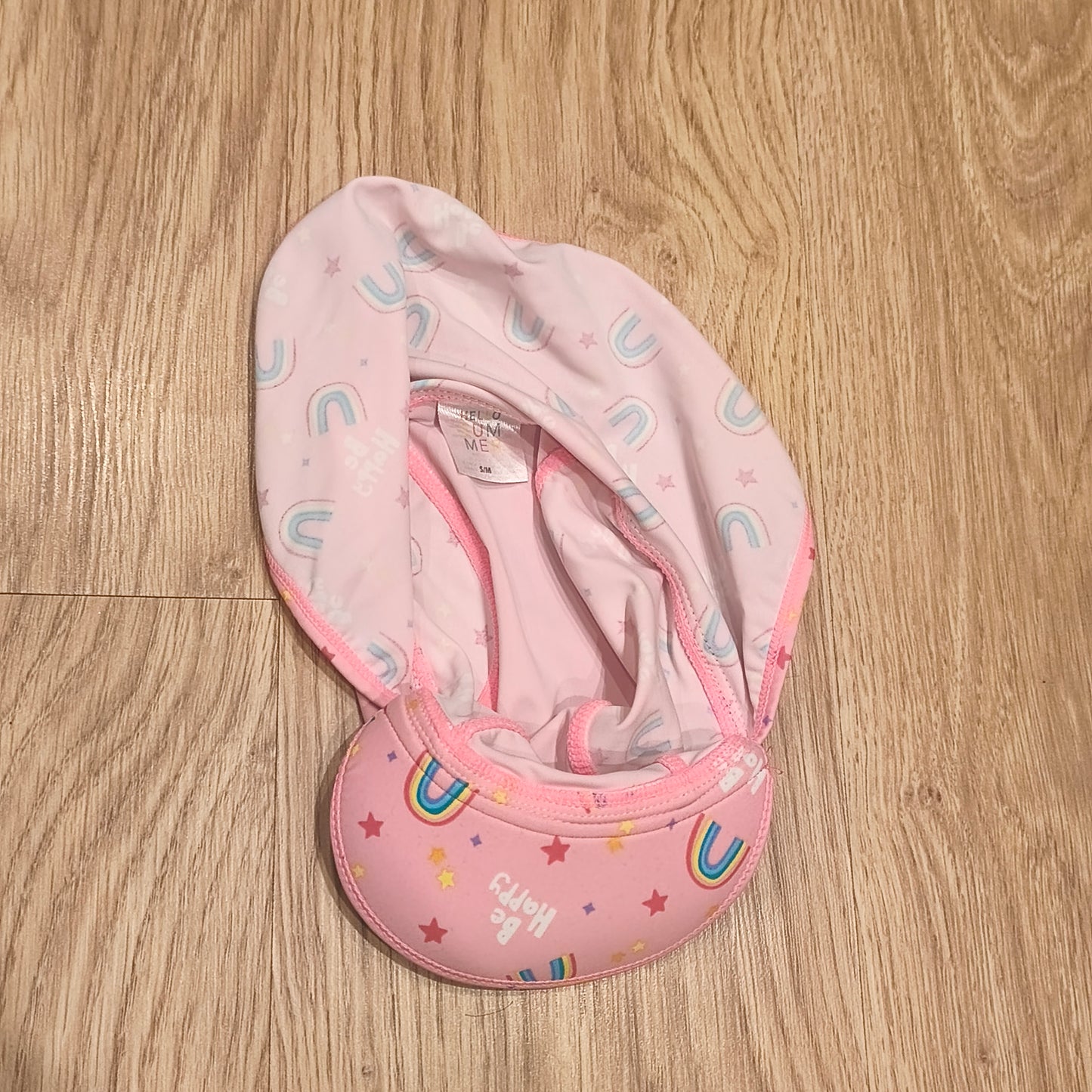 Hello Summer Girls Swim Hat Pink Rainbow Sun Protection Legionnaire Flap S/M