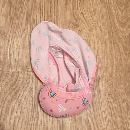 Hello Summer Girls Swim Hat Pink Rainbow Sun Protection Legionnaire Flap S/M