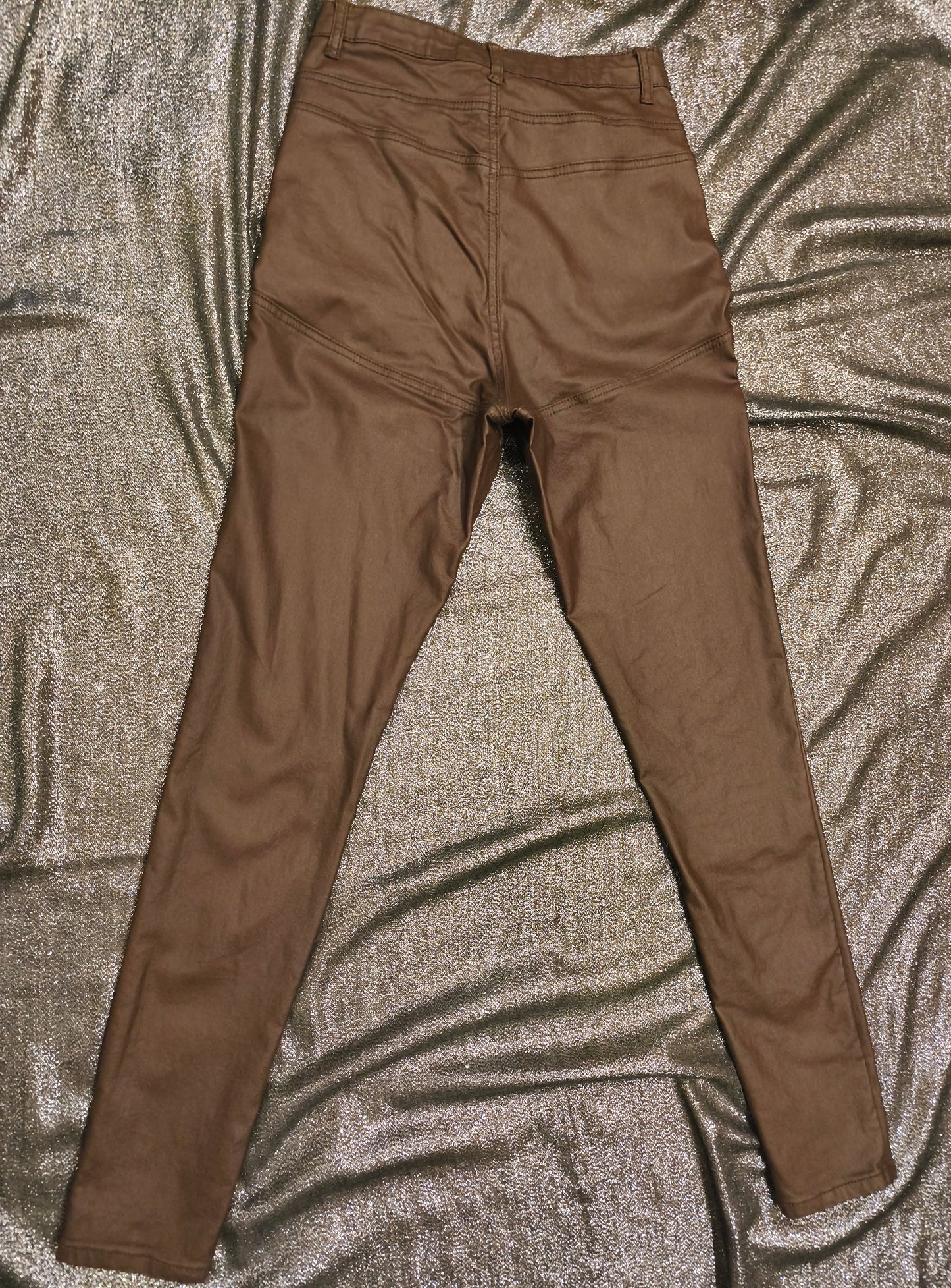 PrettyLittleThing Chocolate Brown Coated Skinny Jeans - UK 10 / US 6 - High Rise
