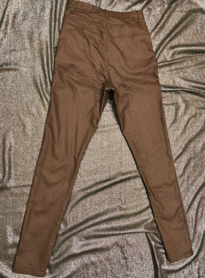 PrettyLittleThing Chocolate Brown Coated Skinny Jeans - UK 10 / US 6 - High Rise