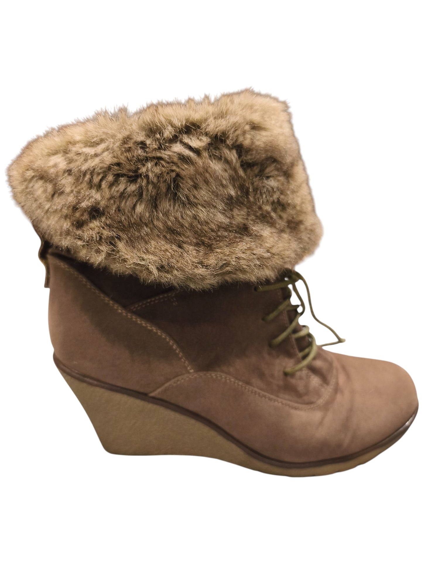 Claudia Ghizzani Women’s Wedge Ankle Boots – Faux Fur Trim Lace-Up – 41